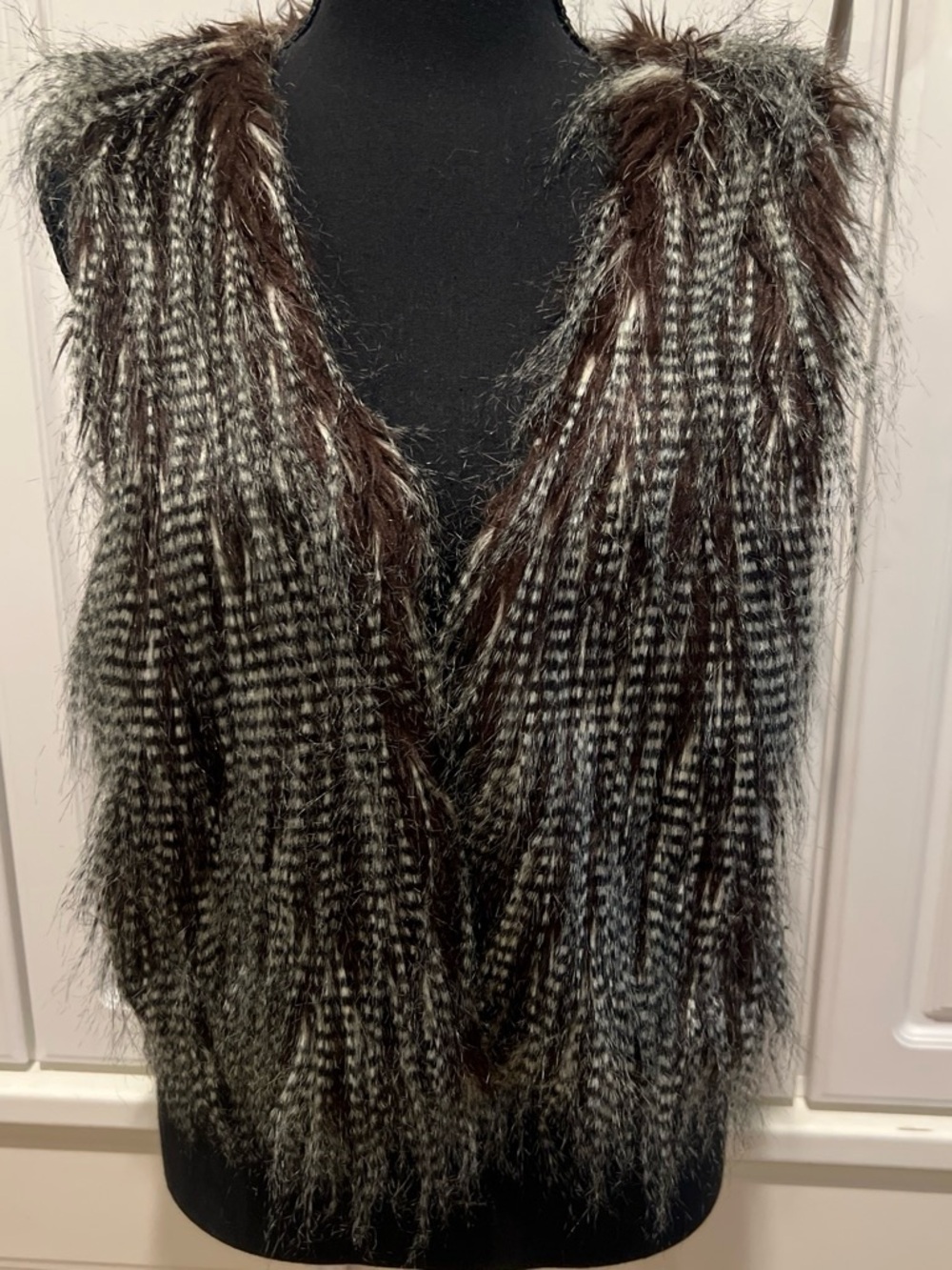 Faux Fur Textured Vest in Black and Brown